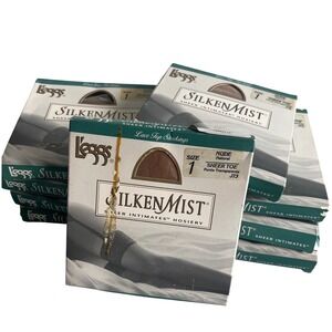 VTG New L'eggs Silken Mist Sheer Nude Thigh High Stockings Lace Top Sz 1 Small